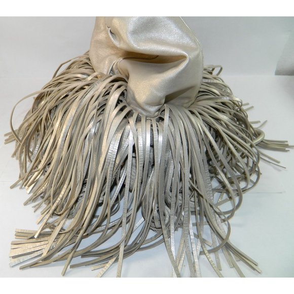 Edgy Boho Katherine Kwei Eternity Knot Dbl Layer Fringe Metallic Handbag Purse - Picture 14 of 16